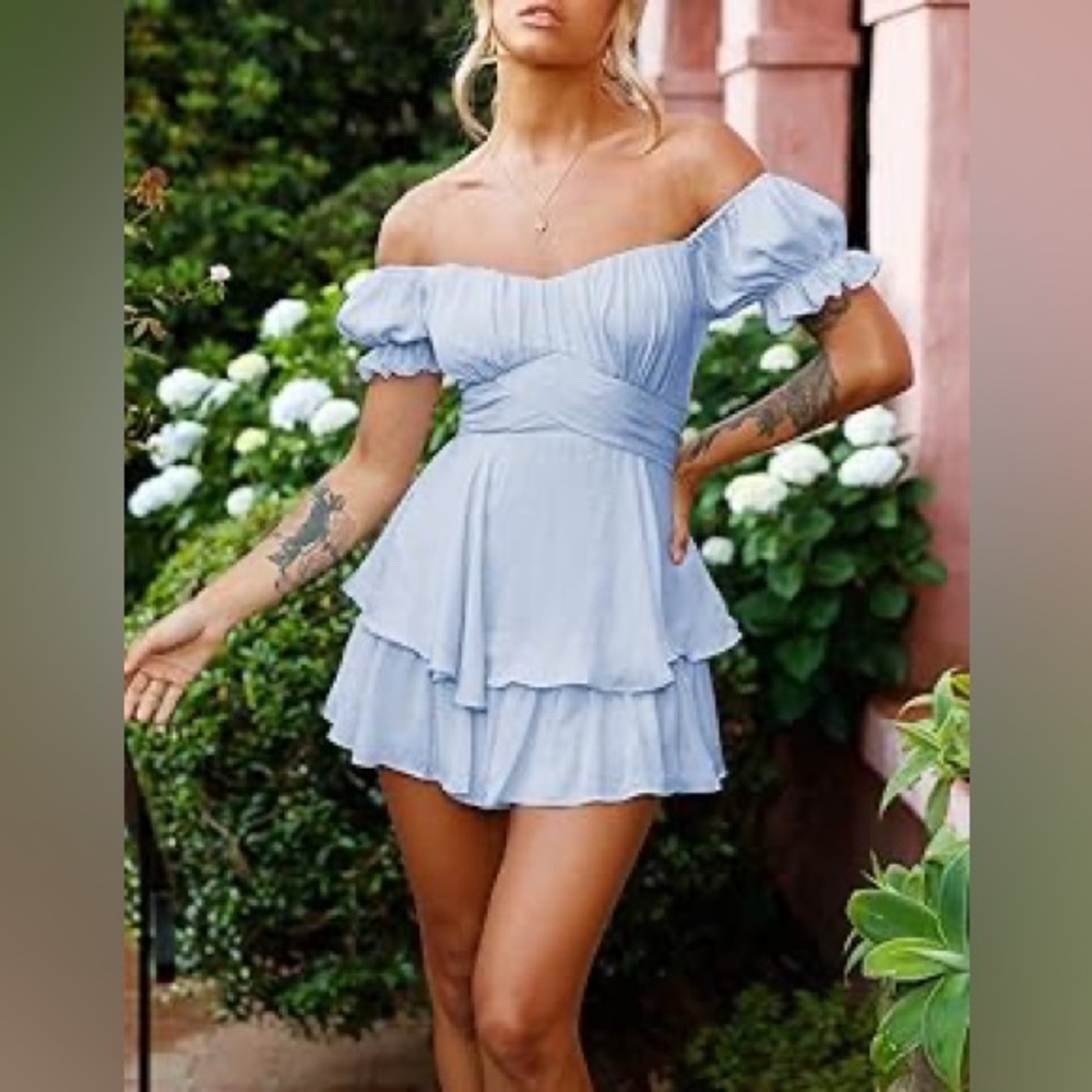 Baby blue baby doll mini dress